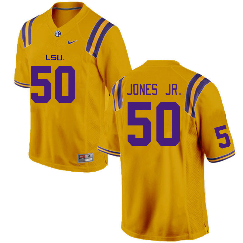 Men #50 Emery Jones Jr. LSU Tigers College Football Jerseys Stitched-Gold